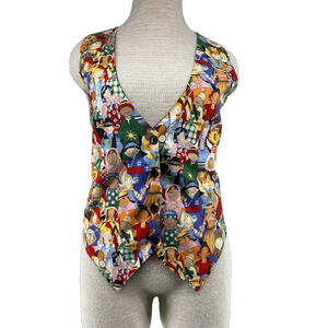Main St. Midnight Lady Style Vest Medium V-Neck Lined Multicolor Children Print
